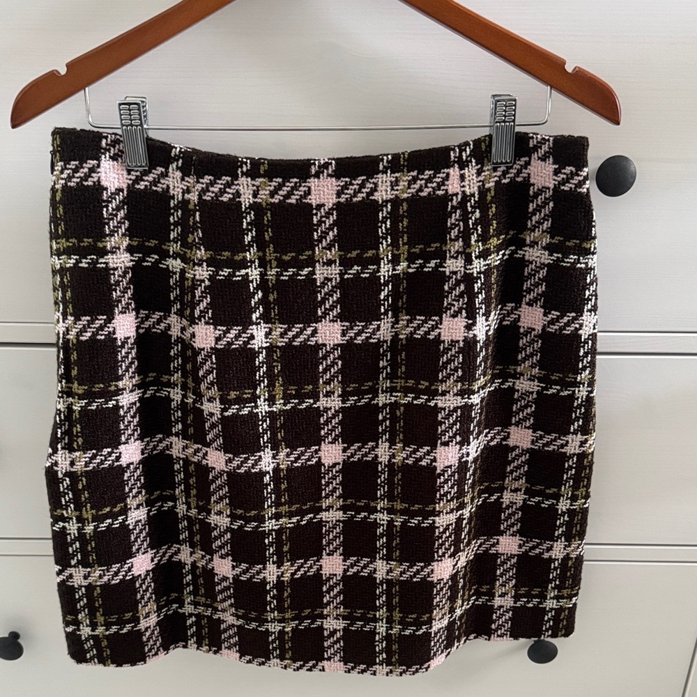 Favorite Daughter The First Wife Mini Chocolate Pink Plaid Skirt Size 10 NWT - Picture 2 of 9